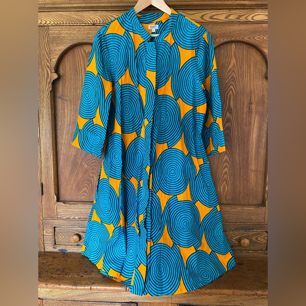 Zuri Kenya dress L orange green circle spiral